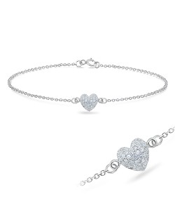 Heart with CZ Stones Silver Bracelet BRS-171